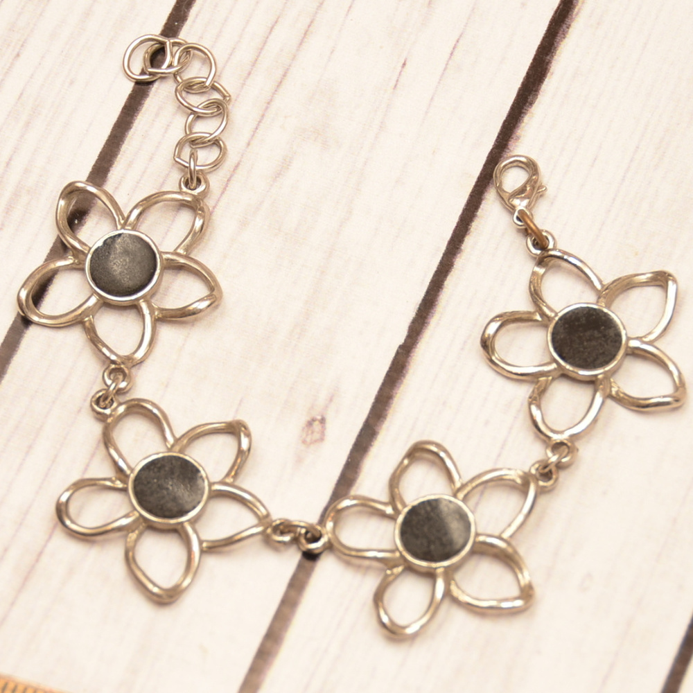 vintage star flower silver black link bracelet